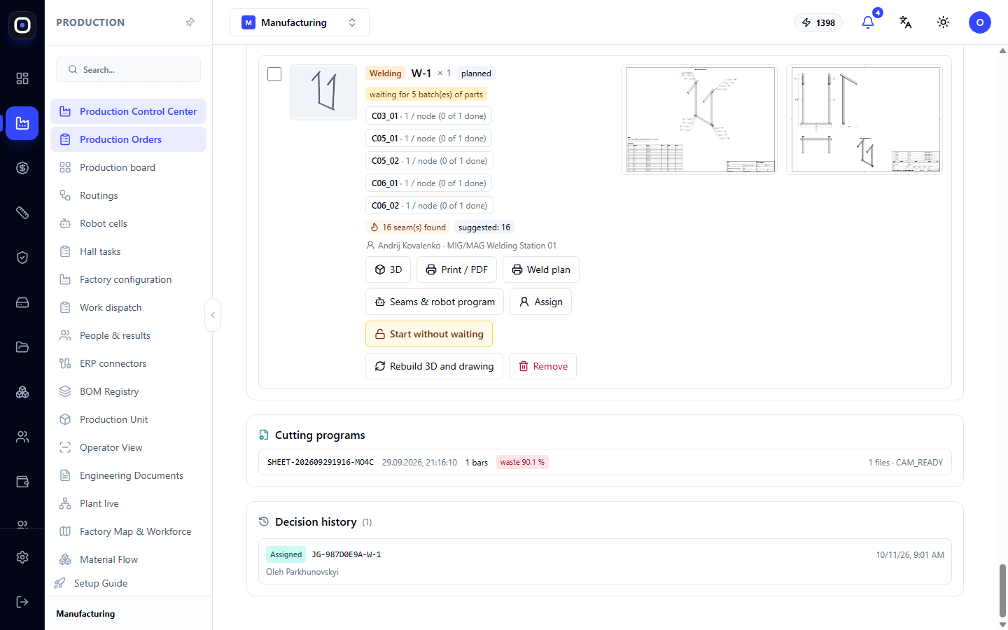 Assembly and cutting programs