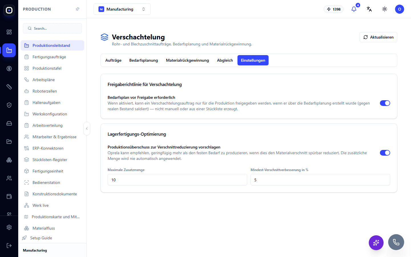 Verschachtelungseinstellungen