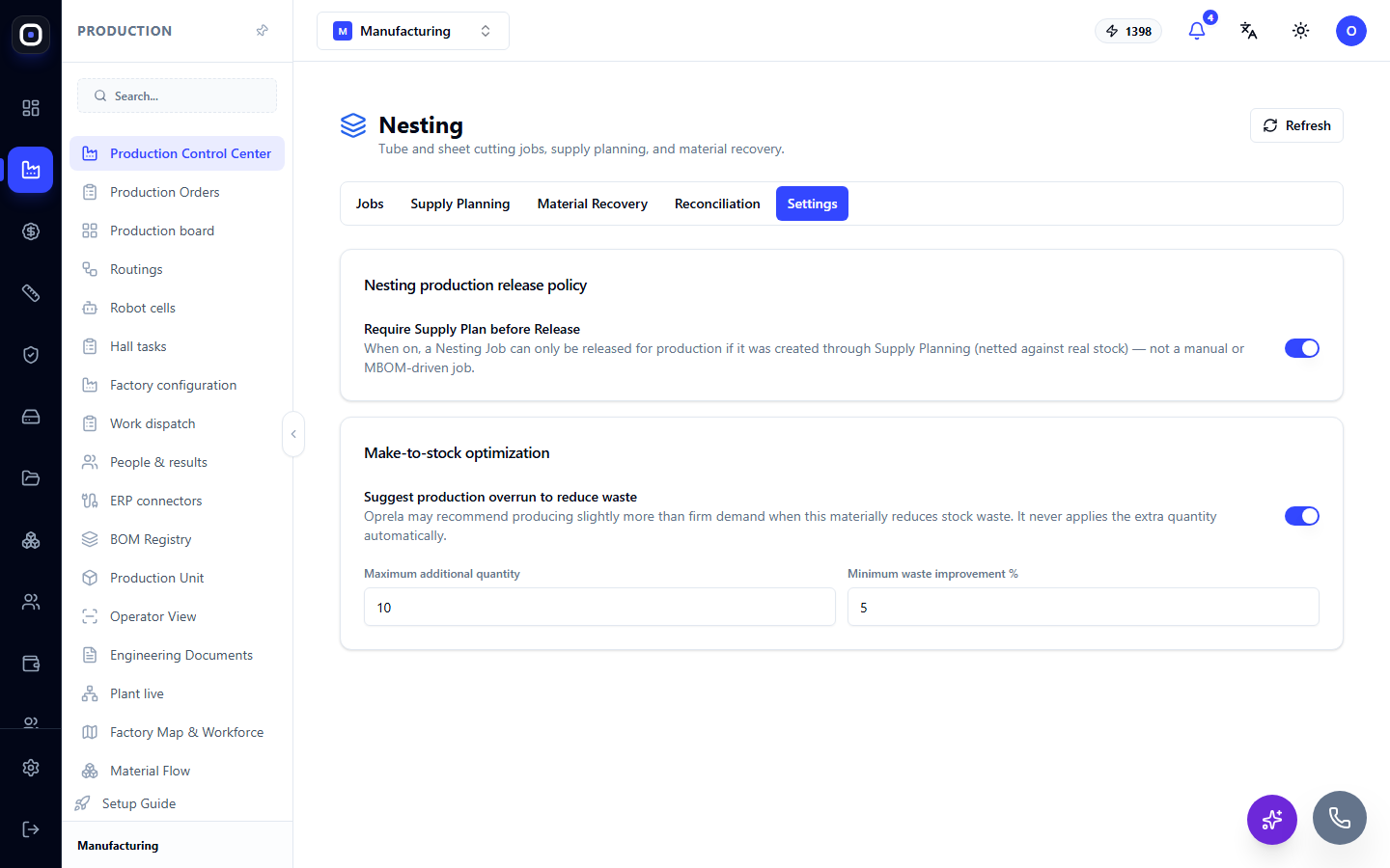 Nesting Settings
