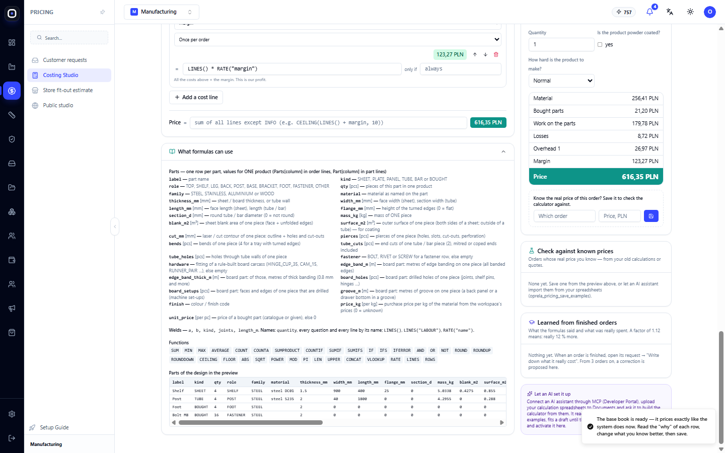 Help: part columns, functions, and product data from preview