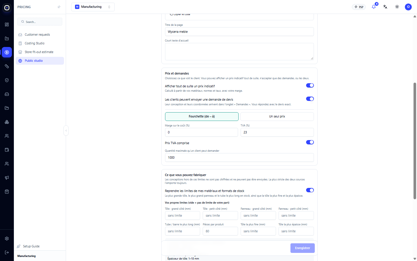 Prix, demandes et restrictions