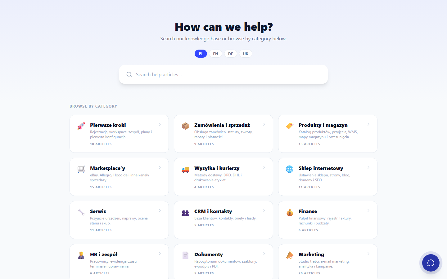 Help Center homepage
