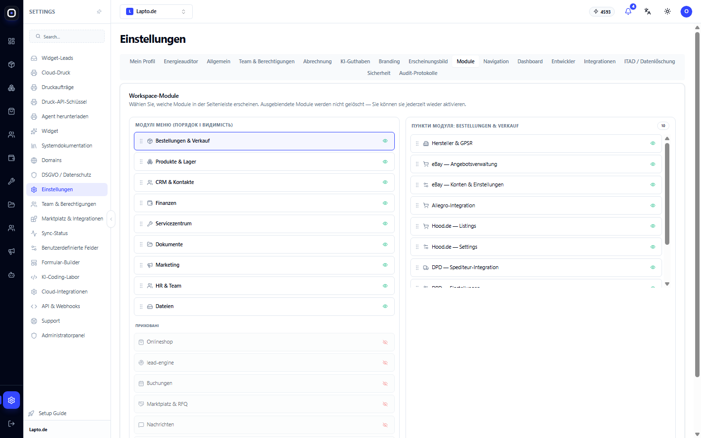 Module des Workspaces: Sie aktivieren nur das, was der Kunde benötigt