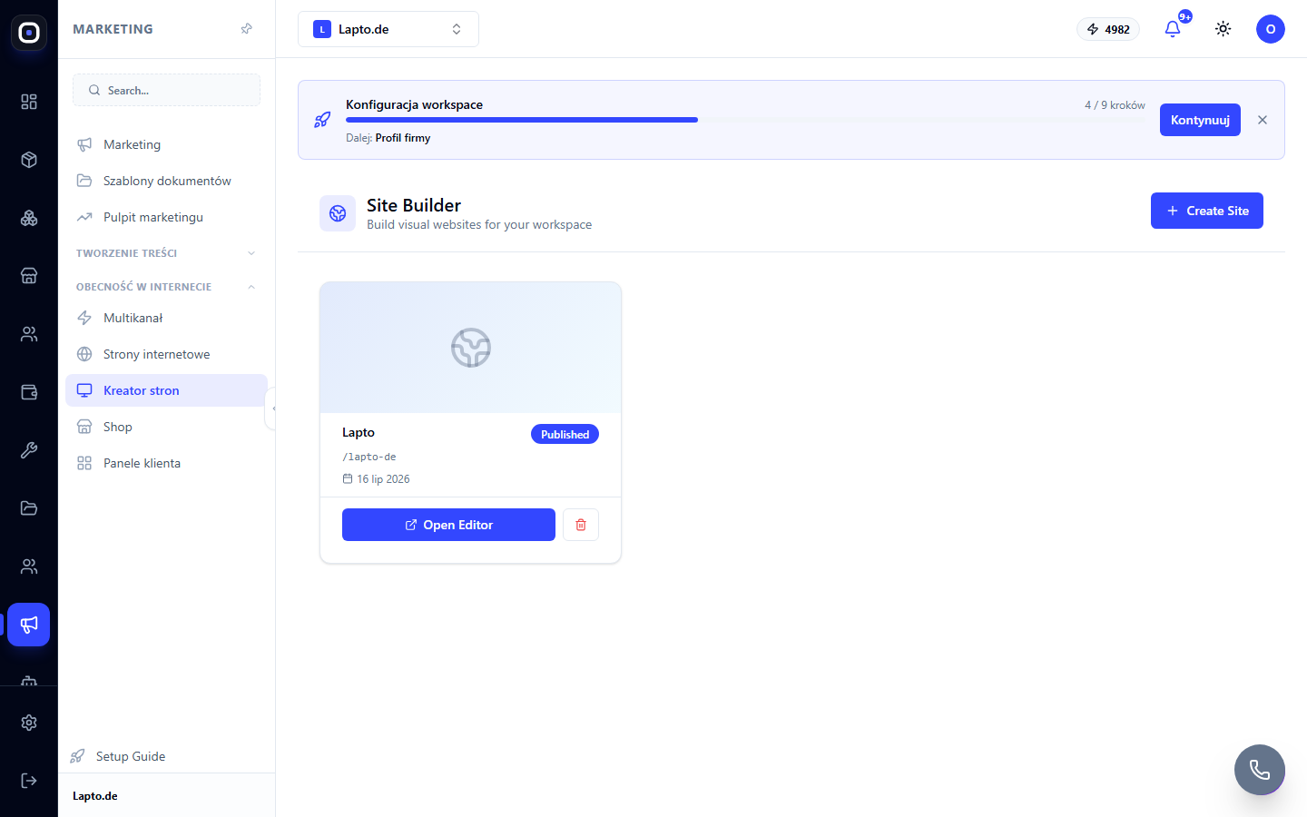List of sites in the builder