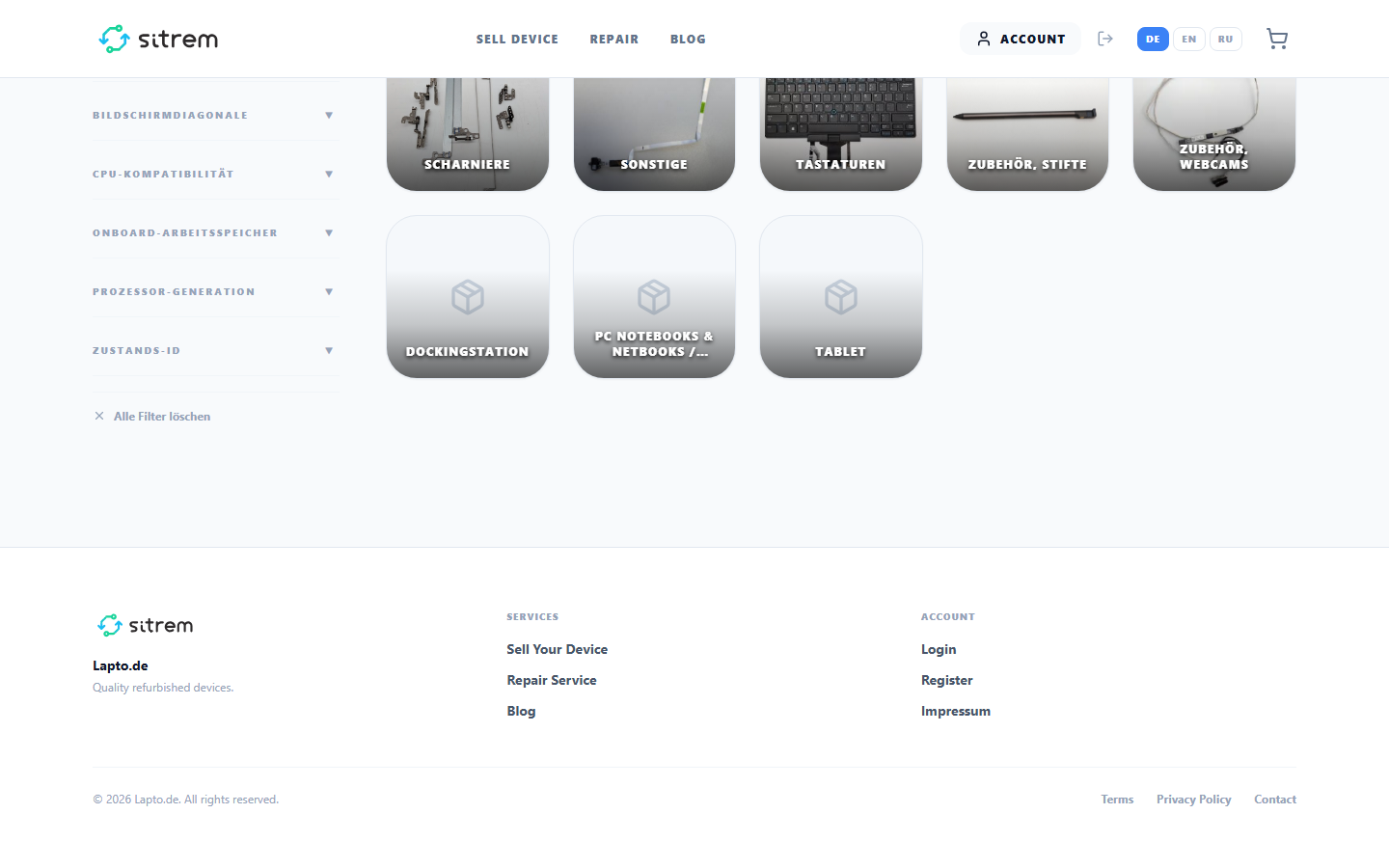 Navigation und Footer der Website