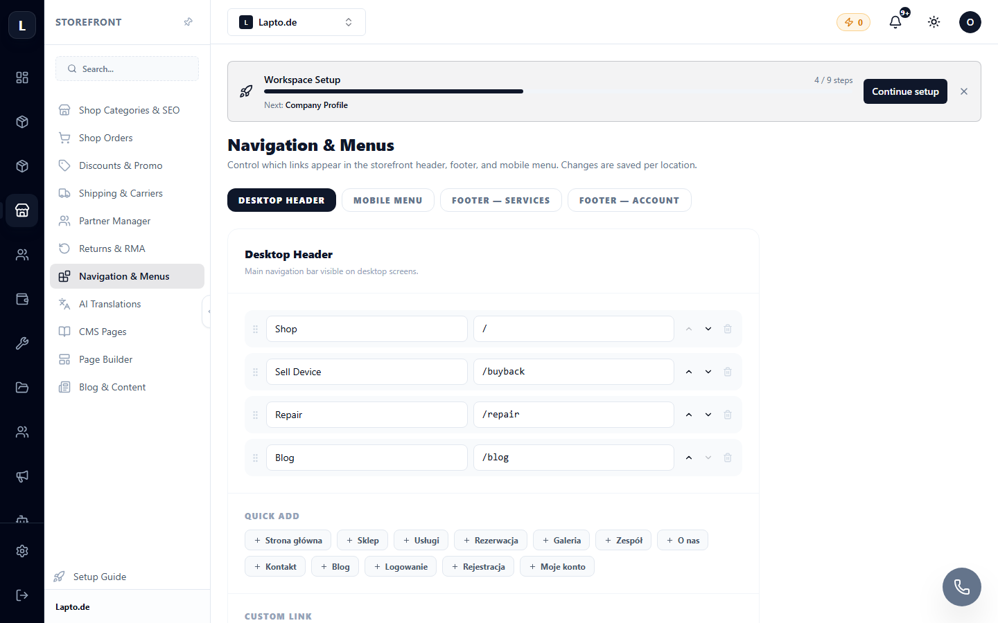Shop-Navigation
