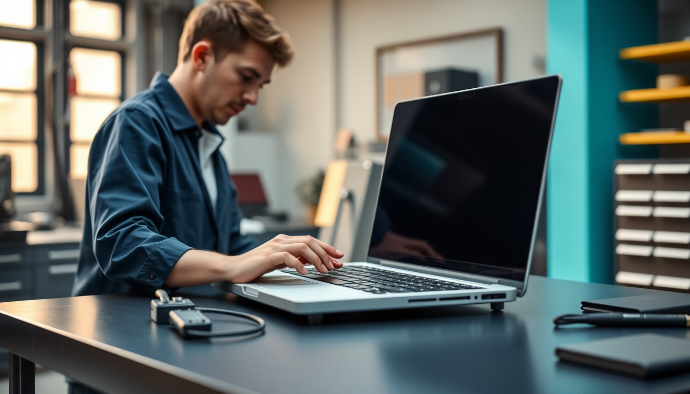 Refurbished Business-Laptop auf einem Schreibtisch