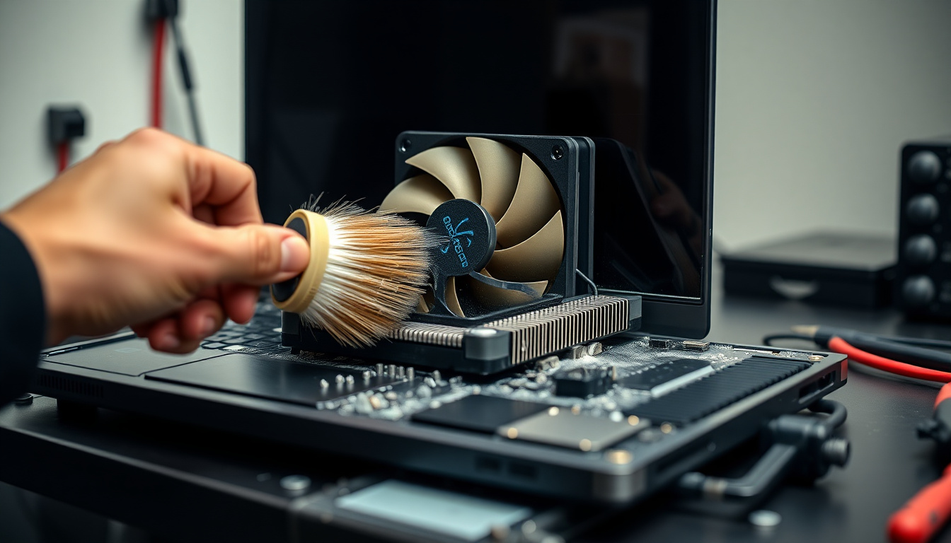 Geöffneter Laptop mit Lüfter und Kühlsystem