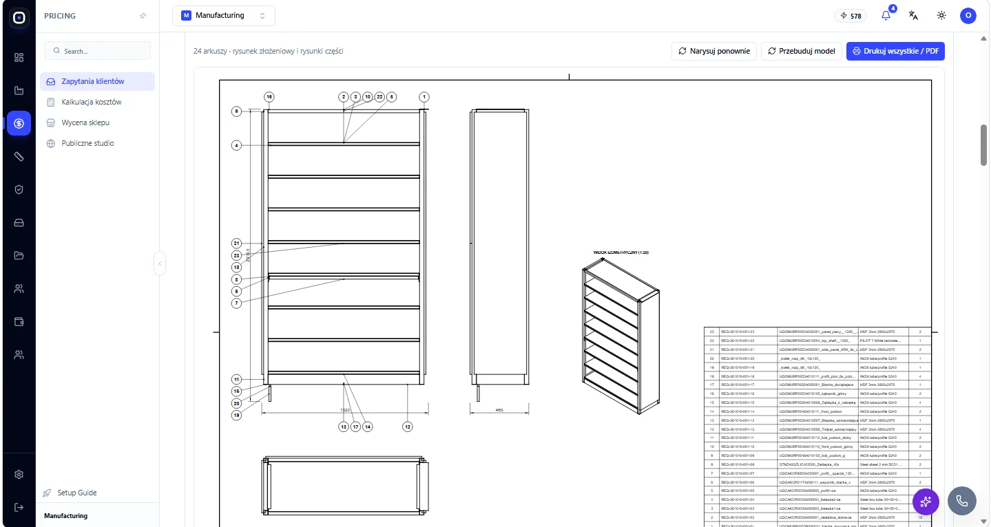 Drawings with numbering and a BOM table